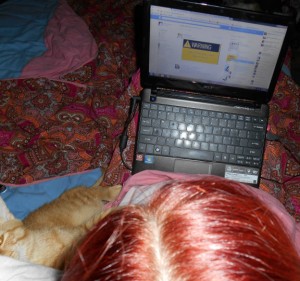 Due to some "stuff" I ended up writing this post first thing this morning...so here I am...in bed...with my laptop & cat! I was kind and saved you from seeing my full on "roughness"!